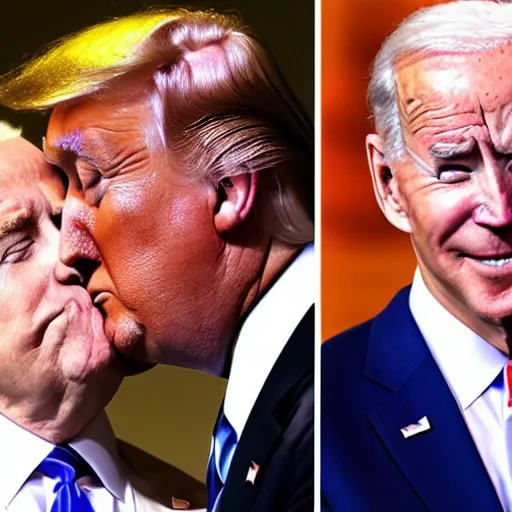 Prompt: trump kissing joe Biden