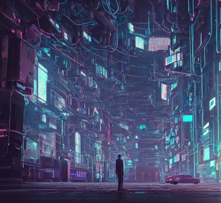 Image similar to hyperrealism stock photography of highly detailed stylish robot in cyberpunk sci - fi style by gragory crewdson and katsuhiro otomo, mike winkelmann with many details by josan gonzalez working at the highly detailed data center by mike winkelmann and laurie greasley hyperrealism stock photo on dsmc 3 system rendered in blender and octane render