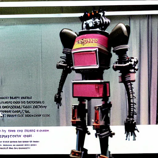 Prompt: a 1 9 8 0 s advertisement from a convention center displaying a monk in a mecha full body suit, highly detailed, sharp focus, hq, post grunge, subtle colors.