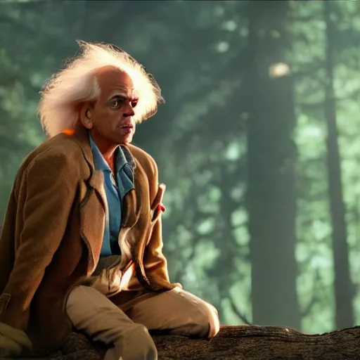 Image similar to doc brown as bambi in the movie bambi, movie still 8 k hdr atmospheric lighting