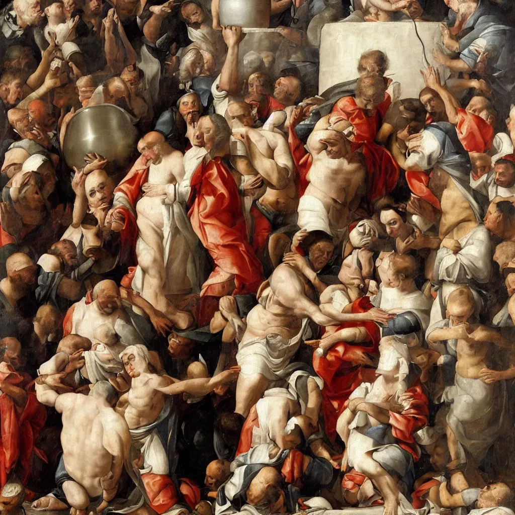 Image similar to renaissance painting of the pope doing the ice bucket challenge