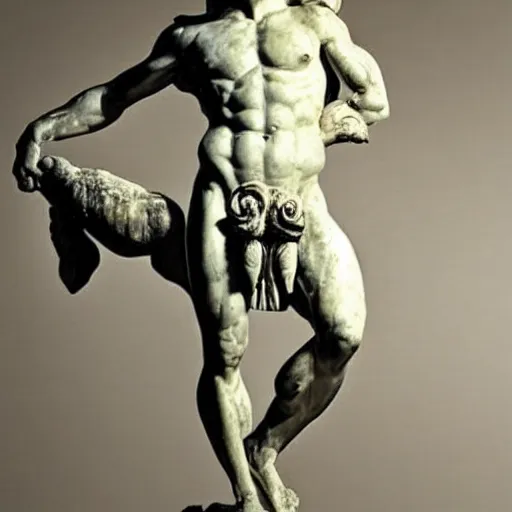 Image similar to greek statue of a centaur, human horse chimera hybrid,