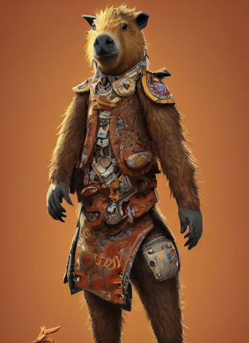 Image similar to detailed full body concept art illustration oil painting of an anthropomorphic capybara cowboy in full intricate clothing, biomutant, ultra detailed, digital art, octane render