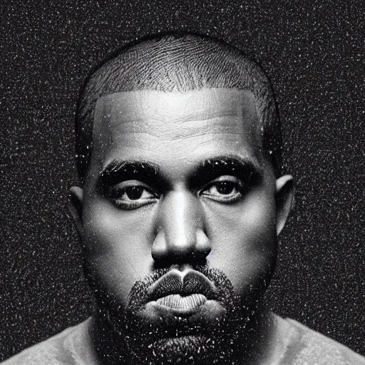 Image similar to a chiaroscuro lighting portrait of kanye west, black background, close up portrait, shallow depth of field, 8 0 mm, f 1. 8