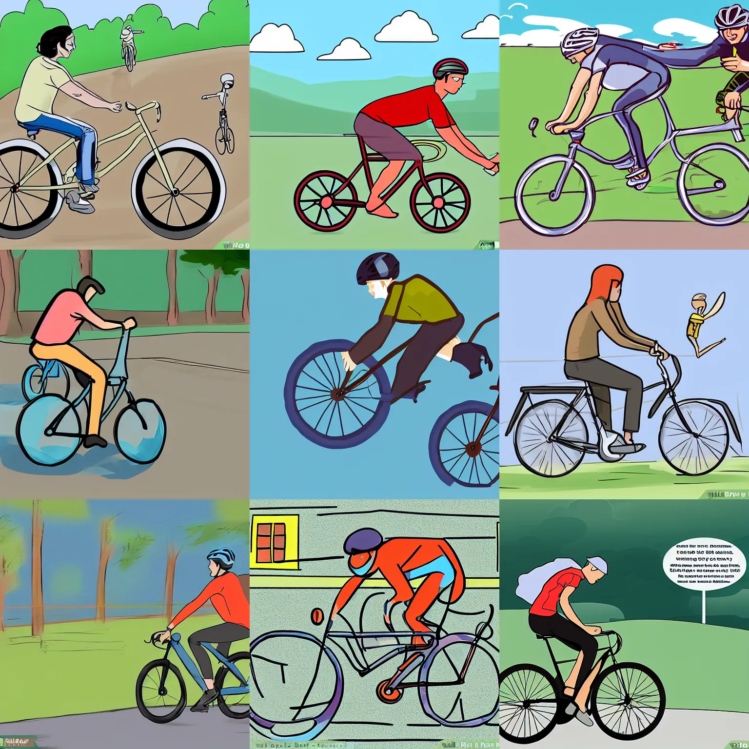 Prompt: Flying a bike, Wikihow illustration