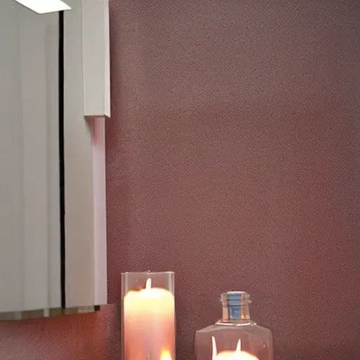 Image similar to beautiful glowing candle - lit zen minimalst modern bathroom coverd in rose petals, warmly lit