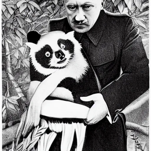 Image similar to hitler hugging a red panda, propaganda poster