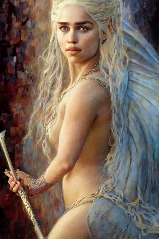 Image similar to portrait of daenerys targaryen. art by gaston bussiere and tomacz alen kopera.