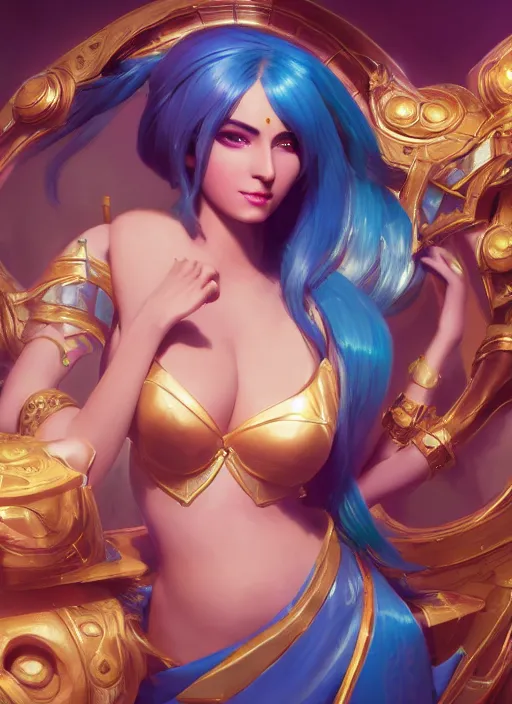 Image similar to sona, from league of legends, hyper detailed, digital art, trending in artstation, cinematic lighting, studio quality, smooth render, unreal engine 5 rendered, octane rendered, art style by klimt and nixeu and ian sprigger and wlop and krenz cushart