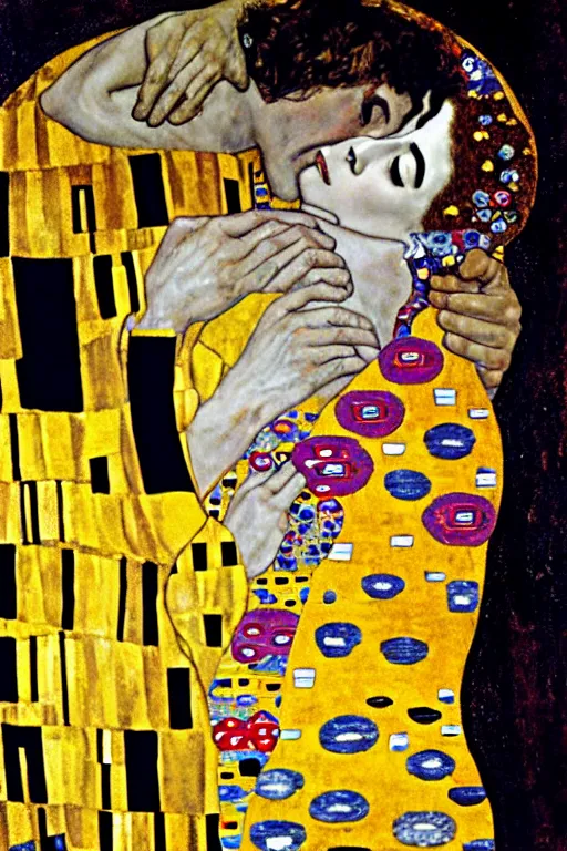 Image similar to gustav klimt the kiss with Nicolas Cage