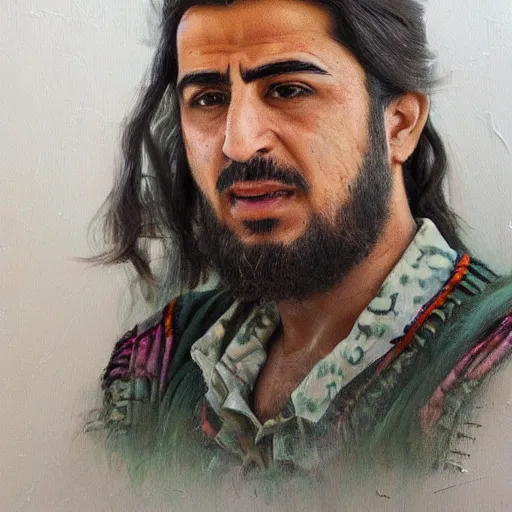 Image similar to Kurdish interpreter, award winning painting, incredibly detailed, extremely detailed, trending on artstation, hyperealistic, 8k hd