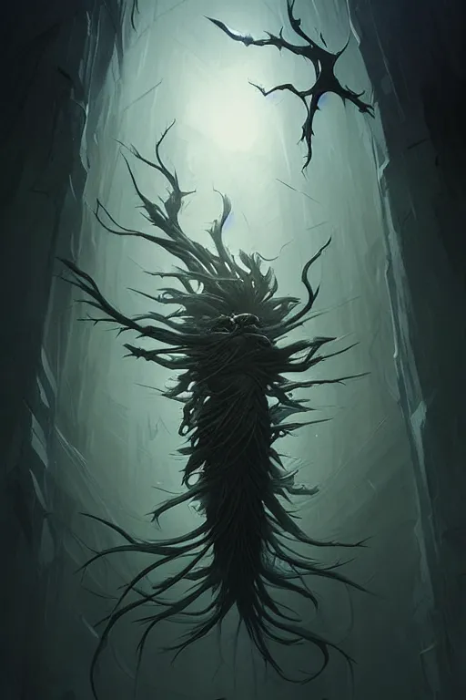 Image similar to professional concept art portrait of a ominous floating!! organic terrifying!! species thing in a dark room by artgerm and greg rutkowski. an intricate, elegant, highly detailed digital painting, concept art, smooth, sharp focus, illustration, in the style of cam sykes.