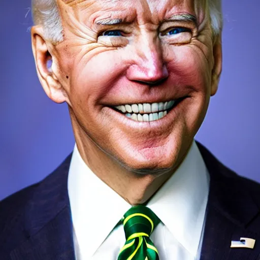 Image similar to joe biden, purple and green hair