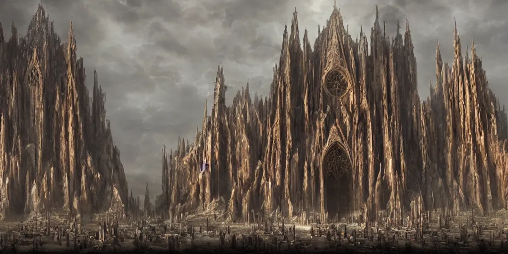 Image similar to a cathedral of flesh and stone dedicated to the god of pain, epic matte painting