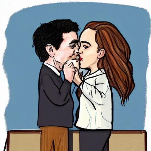 Image similar to caricature of emma watson kissing bernie sanders