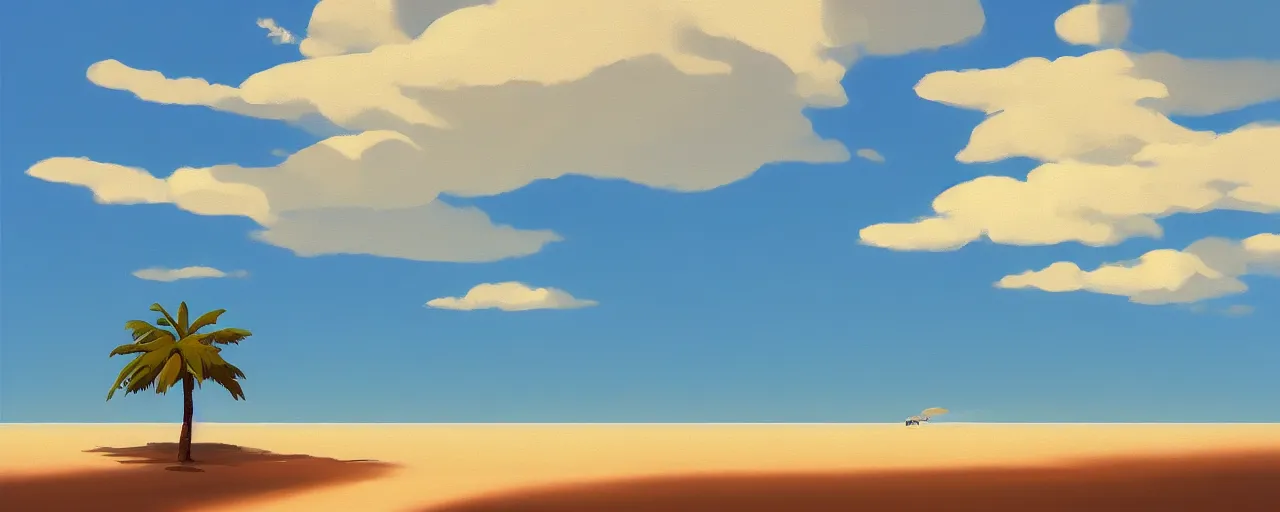 Image similar to goro fujita ilustration of a beach horizon with clouds and one palm tree, painting by goro fujita, sharp focus, highly detailed, artstation