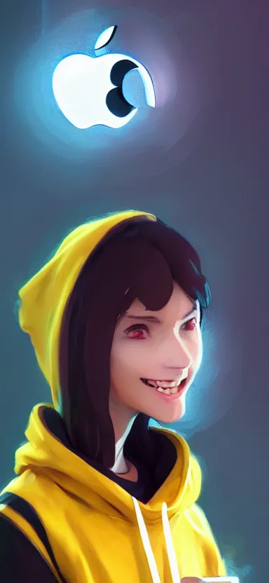 Image similar to a vtuber model concept art of a beautiful girl in a black and yellow hoodie typing in an iphone, full body art, artstation, digital art, smiling face, commission art, style by jordan grimmer and greg rutkowski, 4 k resolution