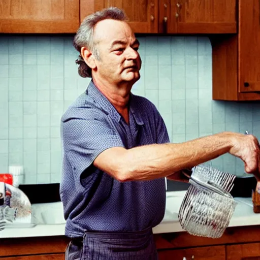 Image similar to bill murray washing dishes,