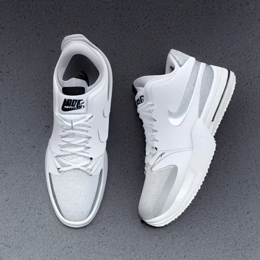 Image similar to a realistic white nike shoe inspired by spaceship interiors with technical mech details