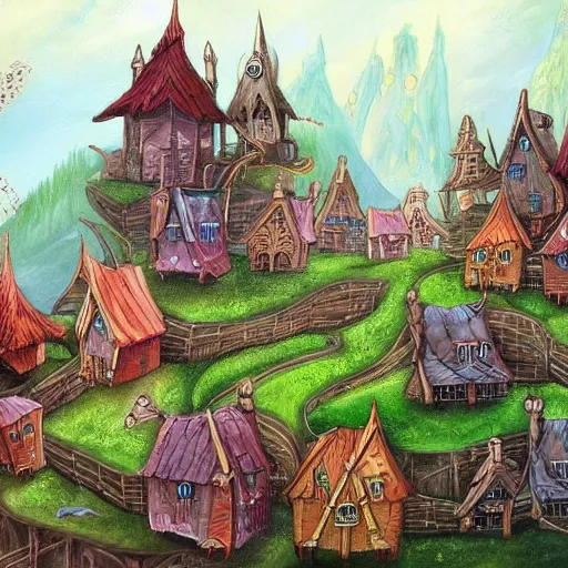 Image similar to beautiful painting of a fantasy rat village