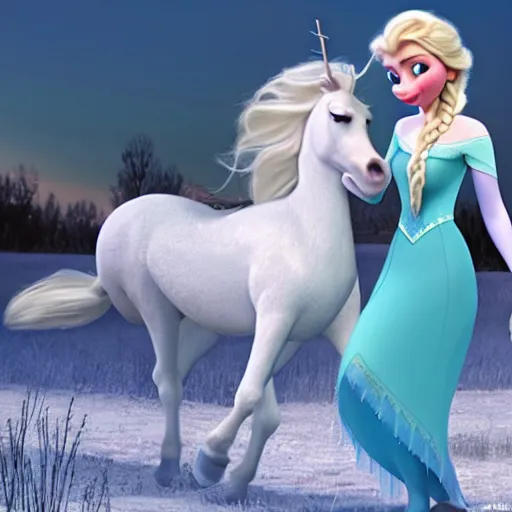 Prompt: elsa from frozen riding a white horse, being chased by a Minion