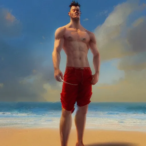 Prompt: beautiful commission of a male anthropomorphic horse wearing red shorts on the beach,digital art,art by greg rutkowski,ross tran,professional character design,artstation,deviantart,photorealistoc,hyperdetailed,detailed face,high resolution,high quality