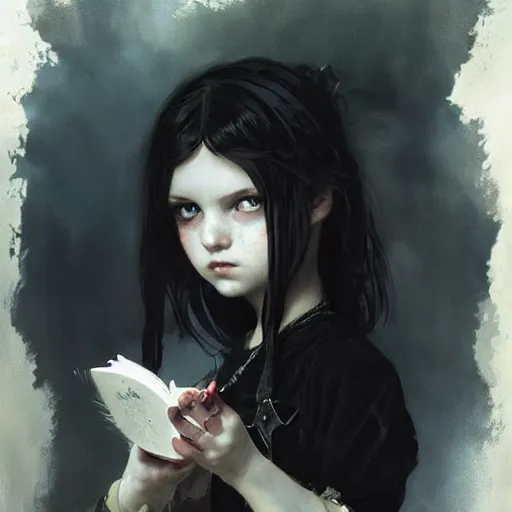 Image similar to goth little girl, artwork by greg rutkowski and hiroriko araki