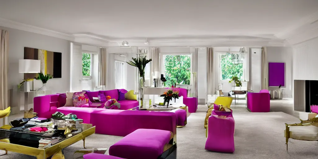 Prompt: photograph colourful minimalistic royal interior design living room, big open floor