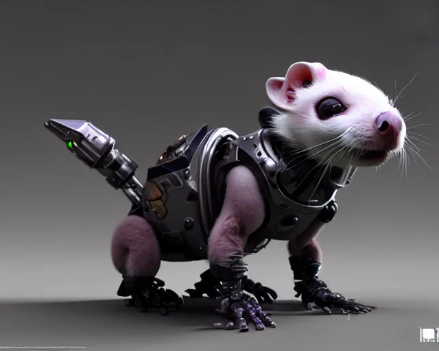 Prompt: futuristic dungeons and dragons ferret robot, robotic animal 3 d render, artstation trending, octane render, robot animal ferret, concept robot, cyberpunk ferret, robot ferret by mickael lelievre and remi cuxac