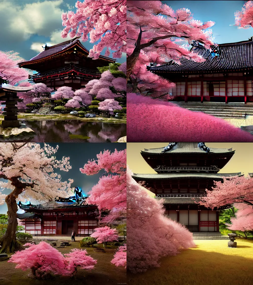 Prompt: ancient japanese temple in the infinite flowerpunk sakura tree, Wadim Kashin, Mark Brooks and Brad Kunkle, in Peter Elson color scheme, featured in artstation, octane render, cinematic, elegant, intricate, 8k
