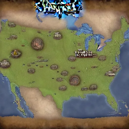 Image similar to A World of Warcraft styled map of North America