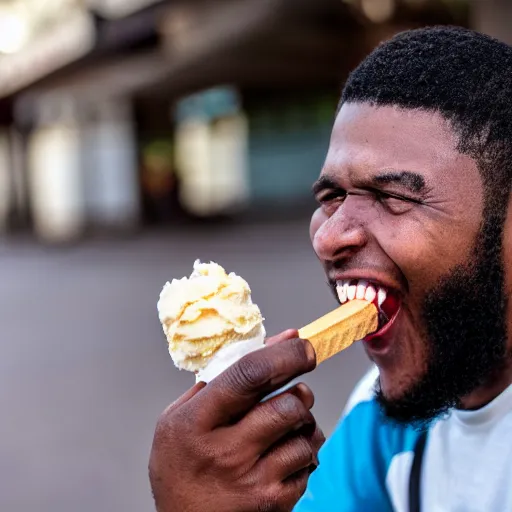 Image similar to a black man eating an icecream