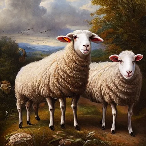 Image similar to three sheep in a wonderful nature scene, beautiful, intricate, hyper detailed, painting