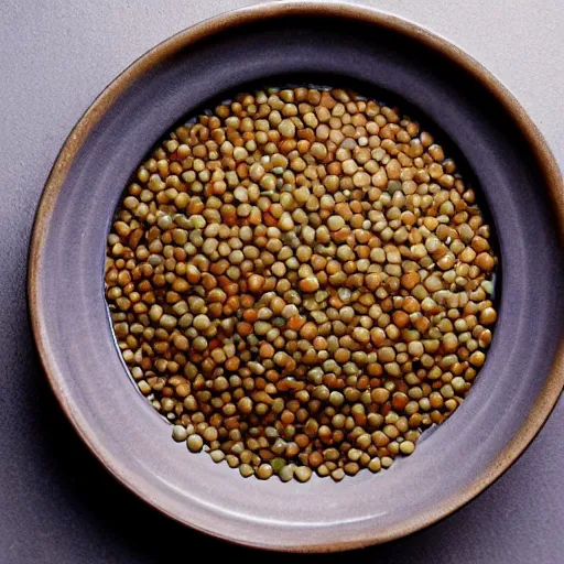 Image similar to a bowl of lentils with tilda swinton face