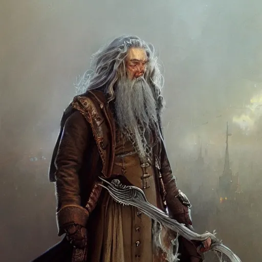 Prompt: steampunk gandalf, full body, fine details, gears, depth, painted by seb mckinnon, high detail, digital art, painted by greg rutkowski, trending on artstation