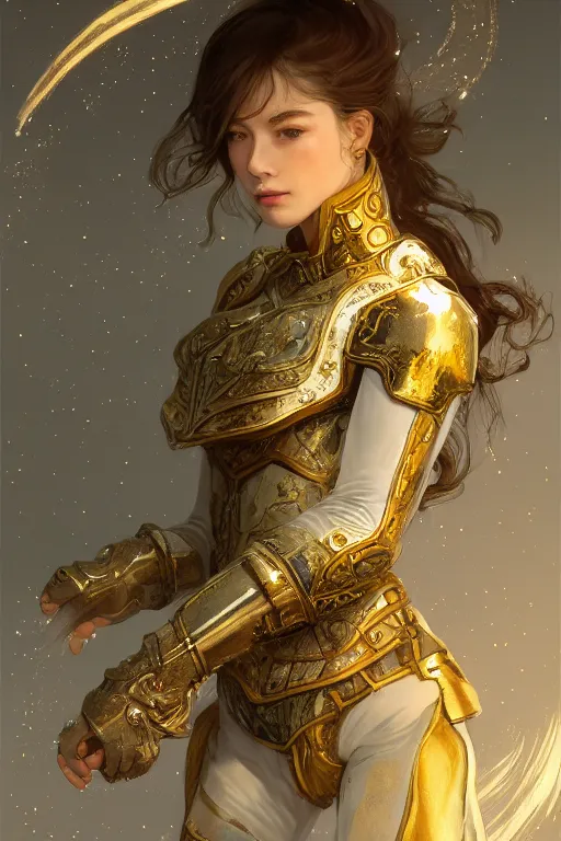 Image similar to portrait knights of Zodiac girl, white color reflected armor, in ruined Agora of Athens moon night and firefly and star sparkles, ssci-fi, fantasy, intricate, very very beautiful, elegant, golden light, highly detailed, digital painting, artstation, concept art, smooth, sharp focus, illustration, art by tian zi and WLOP and alphonse mucha