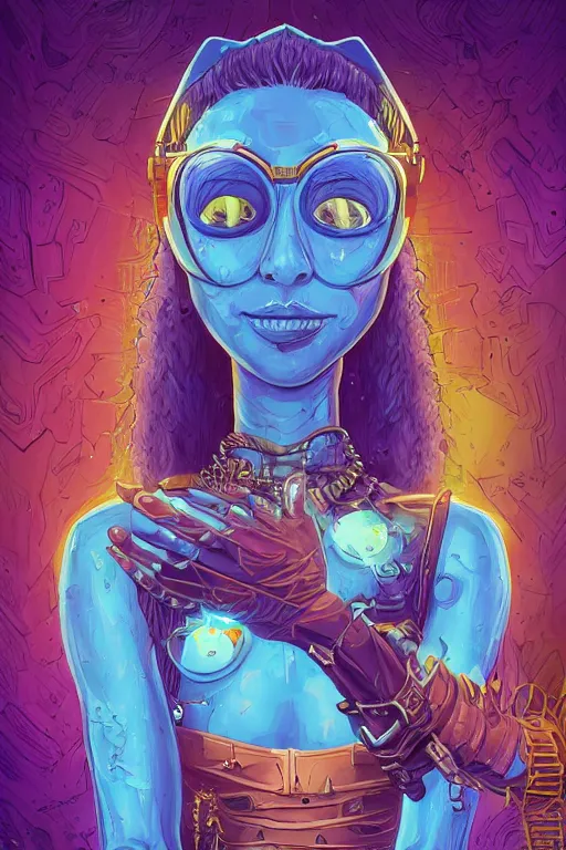 Image similar to portrait of jewel djinn catgirl crazy engineer in the style of Rob Lefield and Dan Mumford , trending on artstation, digital art,surrealism ,macro,blueprint ,vaporwave ,