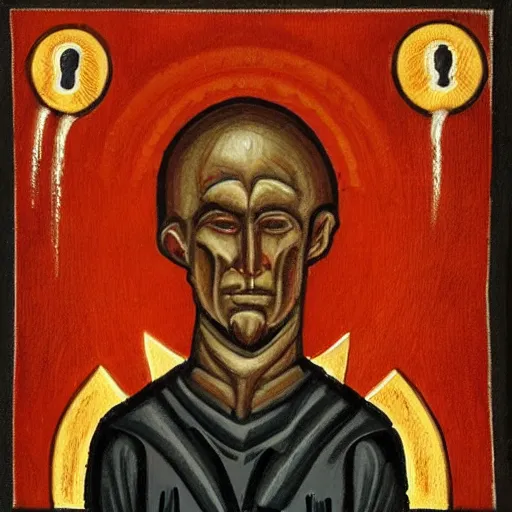 Image similar to Alexandr Abdulov portrayed in an infernal cultist icon