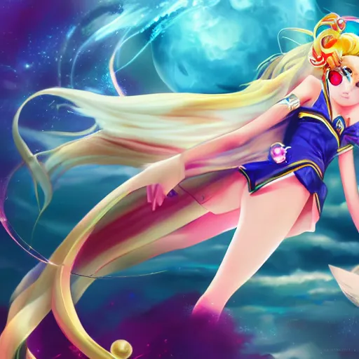 Image similar to beautiful Sailor moon splash art by League of Legends, highly detailed, trending on Artstation and Safebooru in category Voluptious; white background; white background