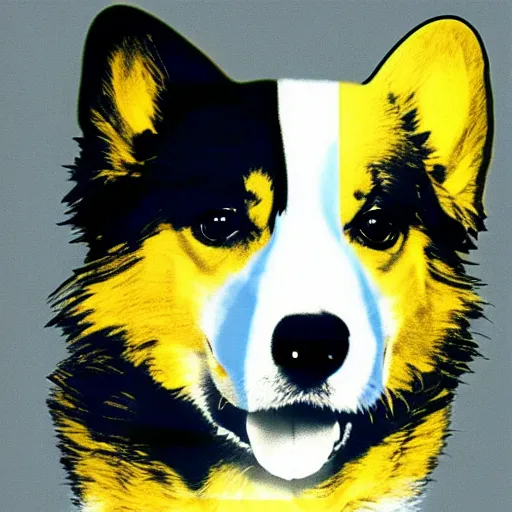 Prompt: corgi digital art in the style andy warhol, similar in design to marilyn diptych ( 1 9 6 2 )