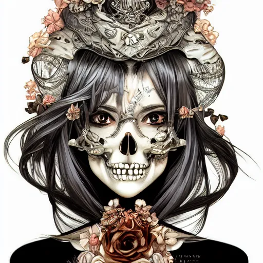 Prompt: anime manga skull portrait young woman skeleton, intricate, elegant, highly detailed, digital art, ffffound, art by JC Leyendecker and sachin teng