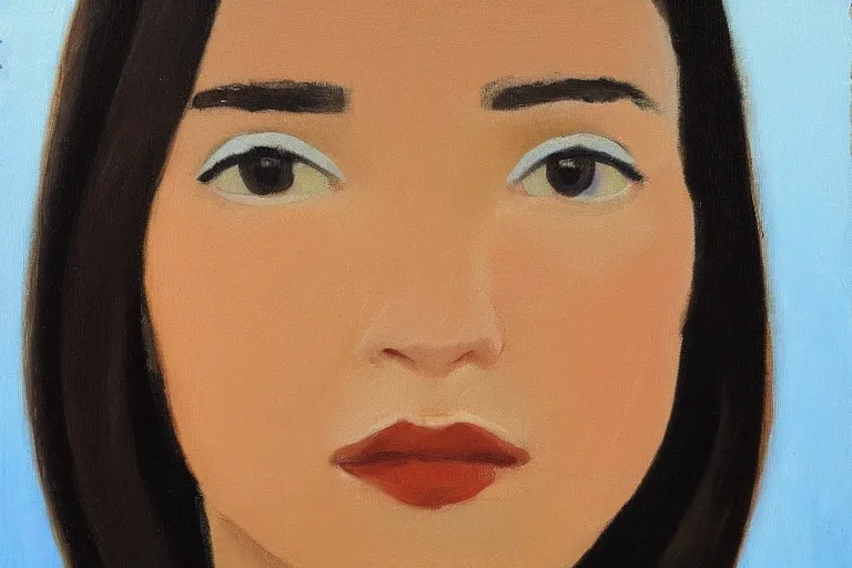 Prompt: a portrait of a cute spanish girl, oil painting by alex katz, trending on artstation