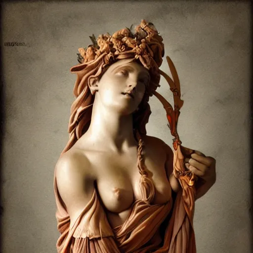 Prompt: sculpture of persephone, goddess of the underworld, made by michelangelo, art station, concept art