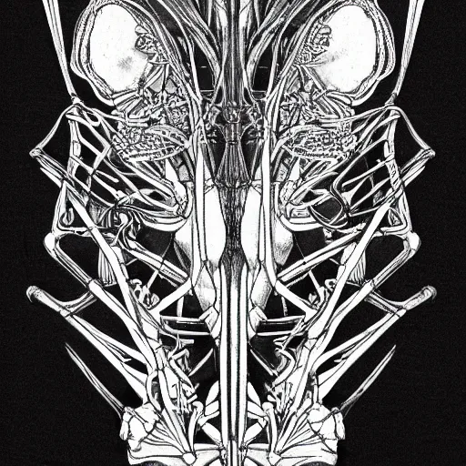 Prompt: pencil illustration of a kangaroo skeleton, highly detailed art nouveau, on black, silk screen t-shirt design 4K, masterpiece, trending on art station