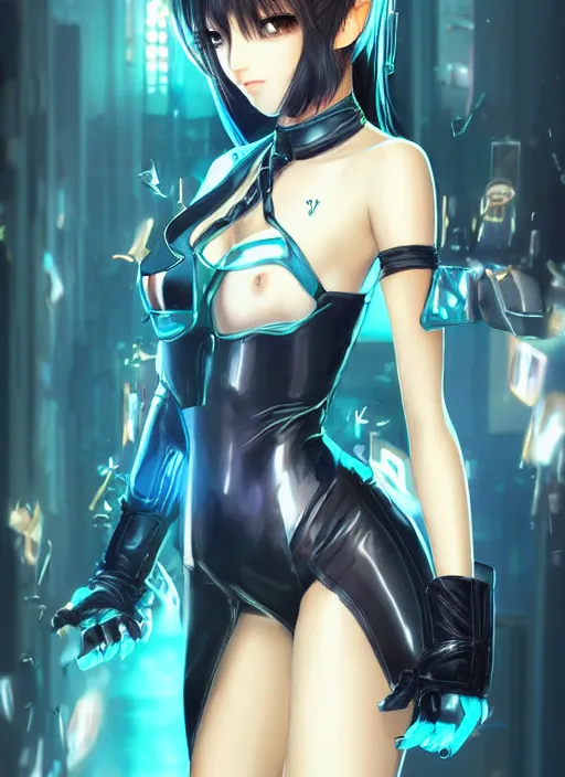 Prompt: cute girl cyber costume silky hair velvet film occlusion shadow specular reflection rim light unreal engine artstation pinterest art by hiroaki samura range murata and ilya kuvshinov intricate highly detailed 8 k art deco illustration realistic highdef ornate baroque roccoco extremely beautiful shape of face neck shoulders eyes glass