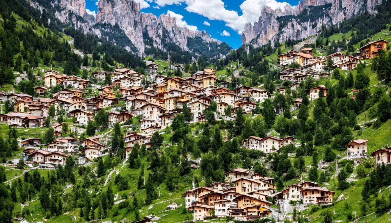 Image similar to an italian town in the dolomites mountains