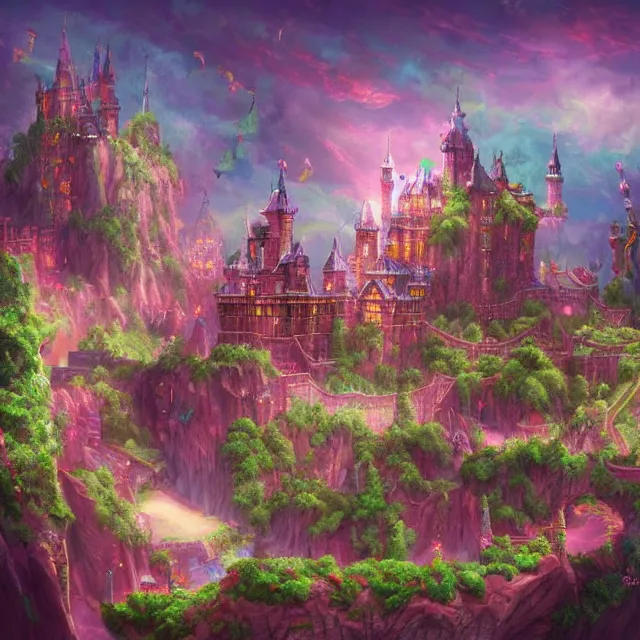 Image similar to infinitely detailed scenery art expanding fantasy dream art candy world with a castle made out of candy detailed scenery artwork, candy scenery artwork scenery artstation!! scenery pixiv!!