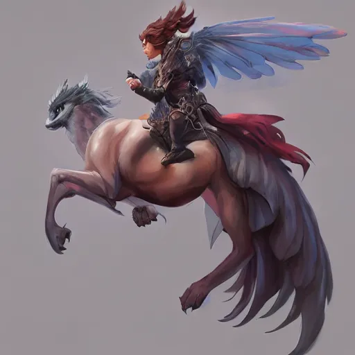 Image similar to Art station concept of a beautiful girl riding a gryphon, symmetrical face, smooth body features, by Stanley Artgerm Lau, WLOP, Rossdraws, James Jean, Andrei Riabovitchev, Marc Simonetti, and Sakimichan, trending on artstation