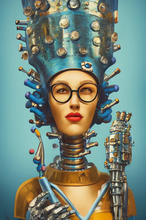 Prompt: Marge Simpson as a robot with glasses, art deco design, by Mandy Jurgens and Warhol, Ernst Haeckel, James Jean, artstation, concept art
