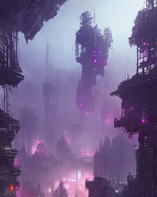 Image similar to a beautiful ciberpunk city landscape, purple, environment art, fantasy art, landscape art, in the style of greg rutkowski, illustration, epic, fantasy, intricate, hyper detailed, artstation, concept art, smooth, sharp focus, ray tracing